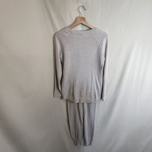 CYNTHIA ROWLEY Sand/Grey Two Piece Loungewear Pajama Shirt And Pant Set S